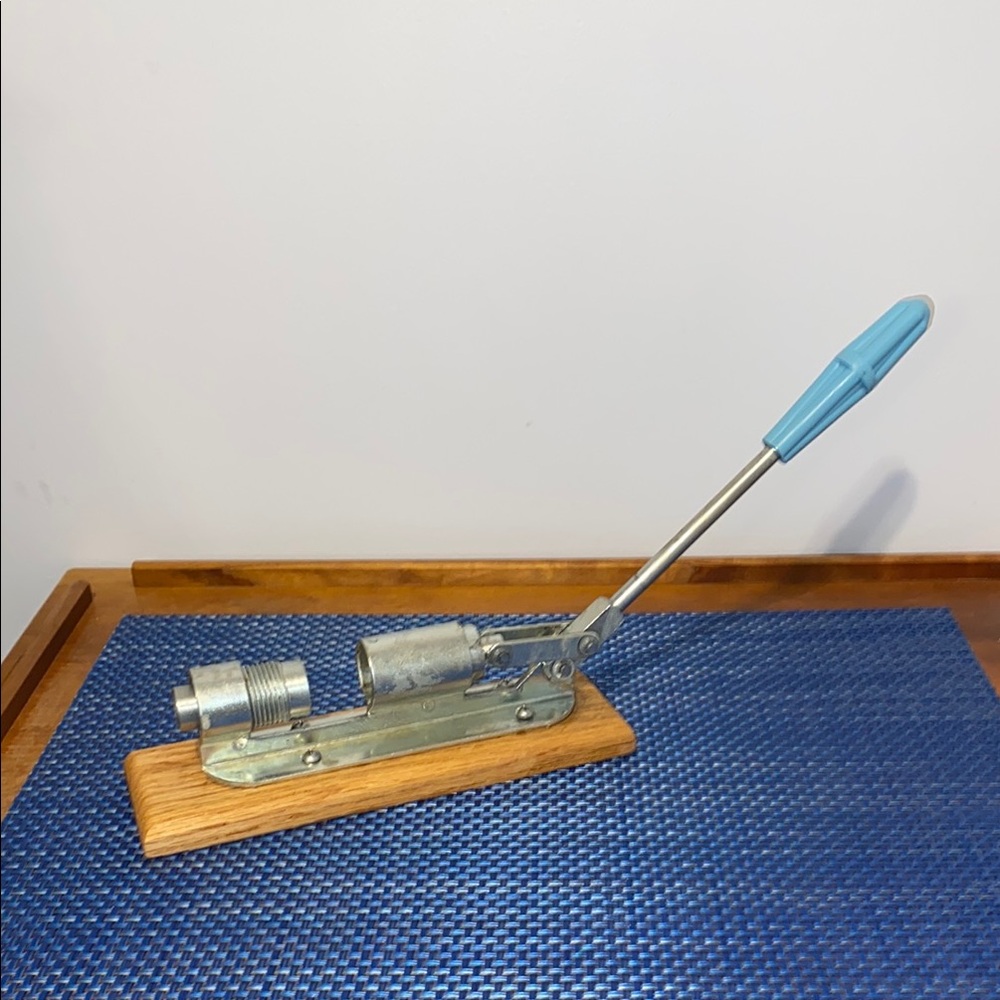 Vintage Reed’s Rocket Nut Cracker, Model R-300, light blue handle, original box